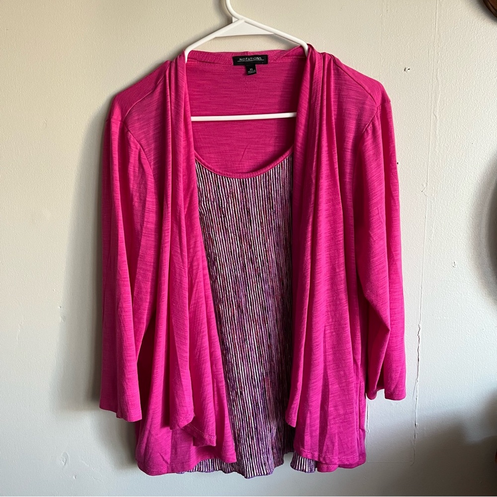 3/$40 Notations Xl Blouse combination Tank top with attached Cardigan 3/4 sleeve